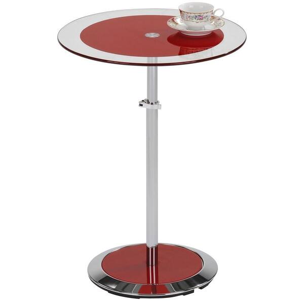 Worldwide Homefurnishings Adjustable Height Accent Table in Chrome with Red Glass
