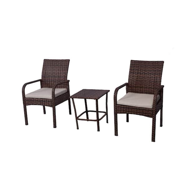Layla 3-Piece Wicker Outdoor Bistro Set with Beige Cushions