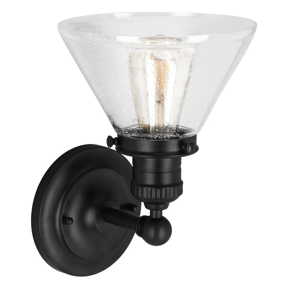 Matte Black Glass Wall Light with Seedy Shade