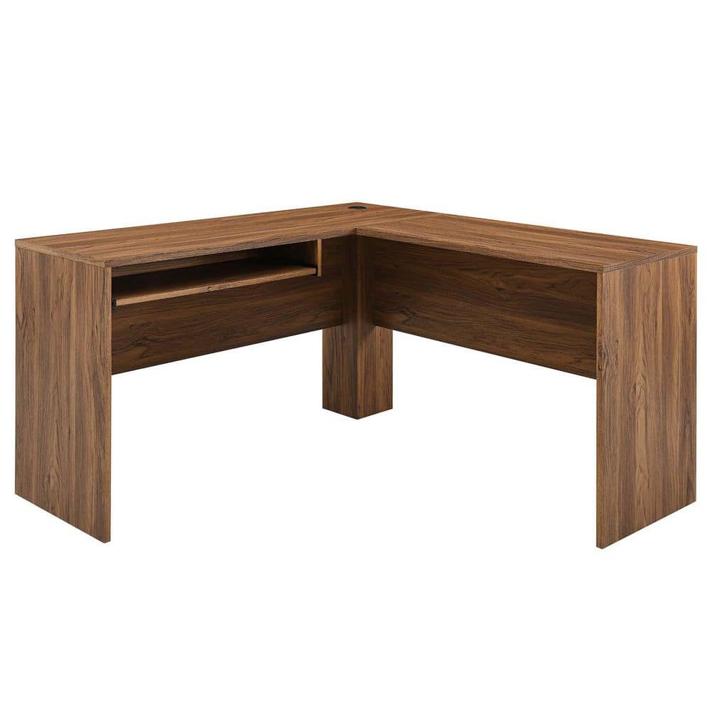 Venture Walnut Grain L-Shaped Computer Desk with Keyboard Tray