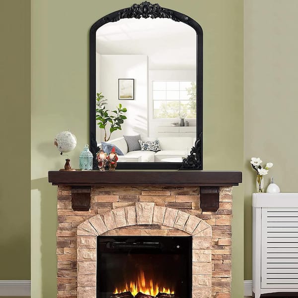 NEUTYPE 24 in. W x 36 in. H Classic Arched Wood Framed Black Retro Wall Decorative Mirror