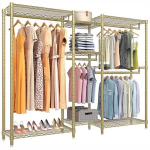 Gold Metal Garment Clothes Rack with Shelves 74.4 in. W x 76.8 in. H