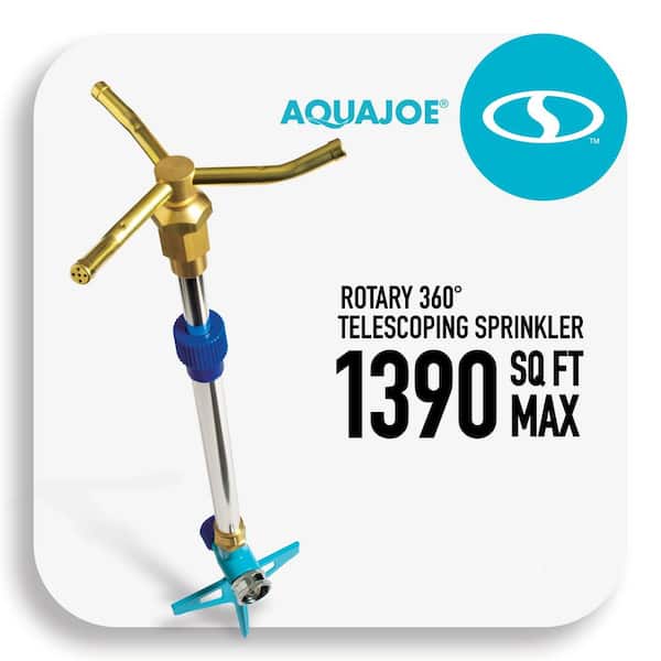 AQUA JOE 360-Degree 3-Arm Brass Rotary Telescoping Sprinkler