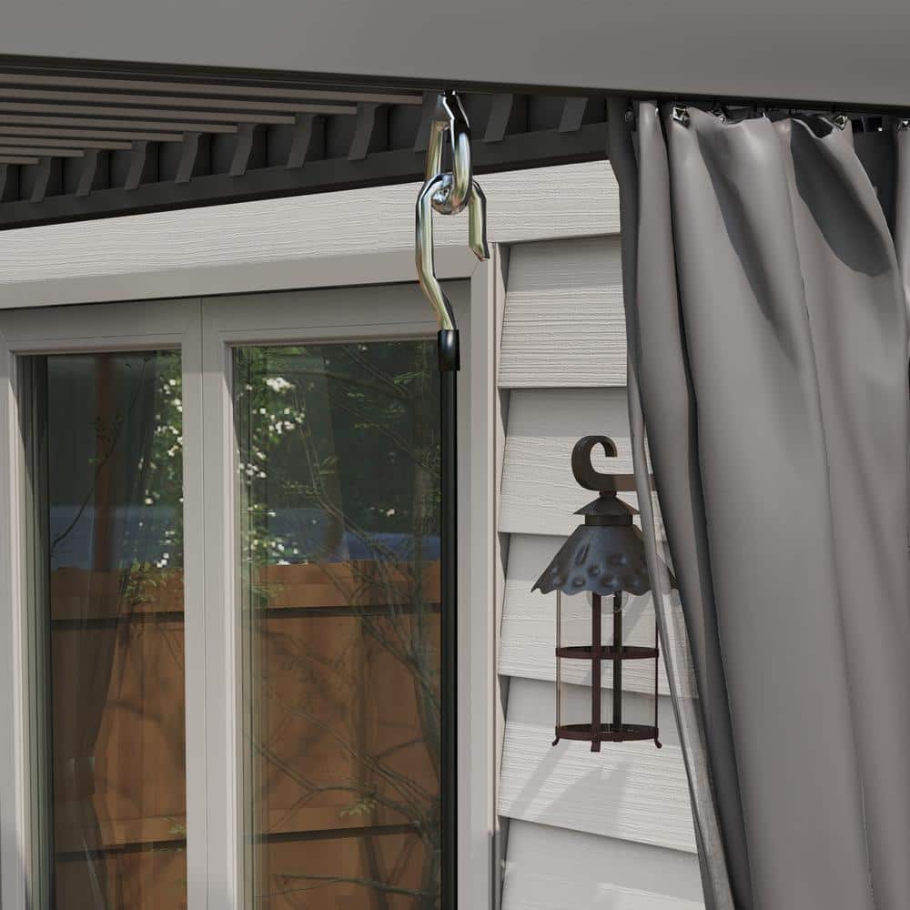 Dark Gray Aluminum Pergola with Adjustable Louvered Roof and Curtains