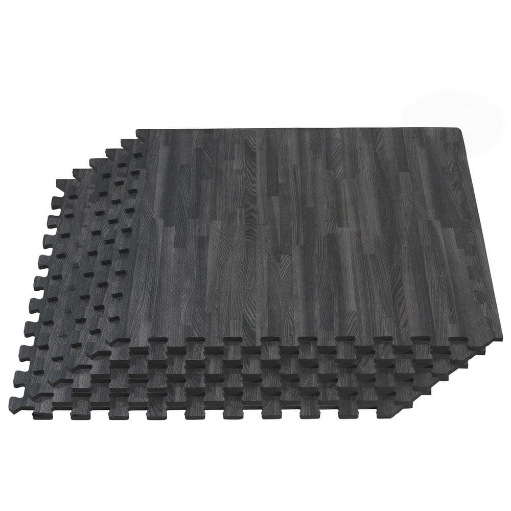 Dark Wood Grain Interlocking Foam Floor Tiles, 24" x 24"