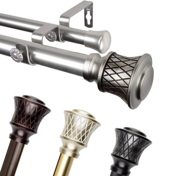 EMOH 1" Dia Adjustable 48-84" Double Curtain Rod in Gold with Jetaime Finials