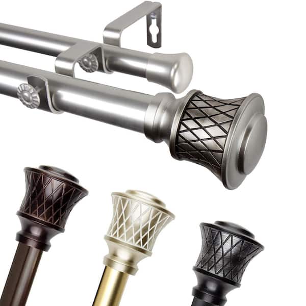 EMOH 1" Dia Adjustable 66-120" Double Curtain Rod in Bronze with Jetaime Finials