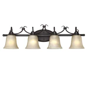31.9 in. 4-Light Bronze Dimmable Vanity Light with White Opal Glass Bell Shape Shades