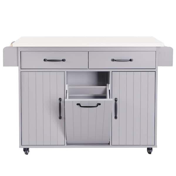 Unbranded Gray Outdoor Kitchen IslandStorage Islandwith Drop Leaf, Trash Can Storage Cabinet, Rolling Grill Cart on Wheels