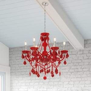 Maria Theresa 6-Light Chrome and Red Acrylic Chandelier