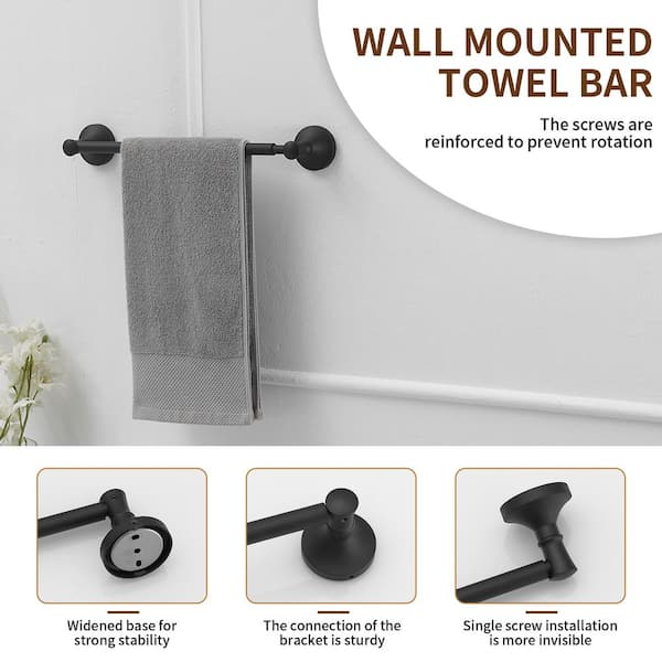 16.5 in. x 28.7 in. Wall Mounted Retractable Adjustable Towel Bar Rod for Bathroom Cloths Hanger in Matte Black
