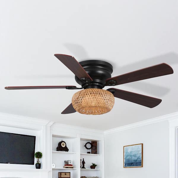 Parrot Uncle 48 In Matte Black Indoor Flush Mount Ceiling Fan And Remote 5 Blade F6345110v