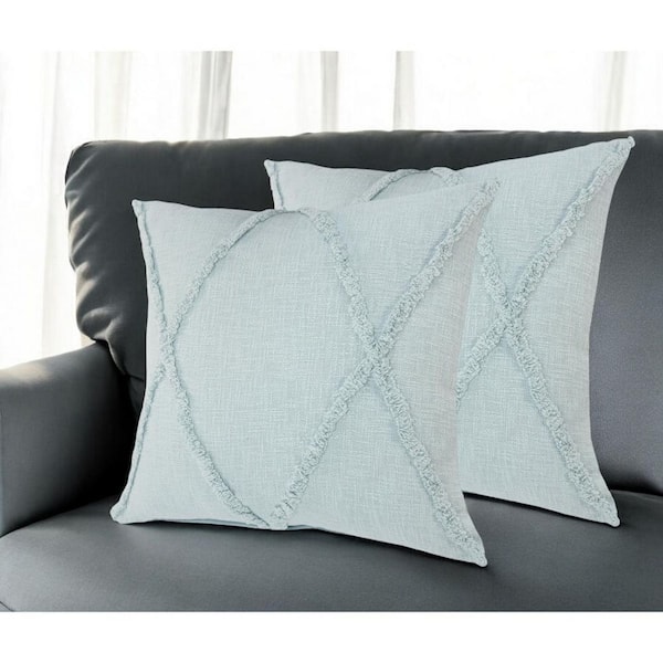 HomeRoots Blue Geometric Polyester 18 in. x 18 in. Throw Pillow (Set of 2)