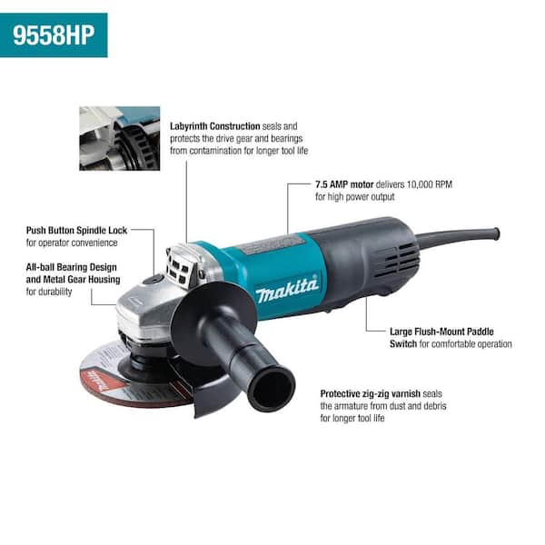 Makita 5 in. Corded Angle Grinder 9558HP - The Home Depot