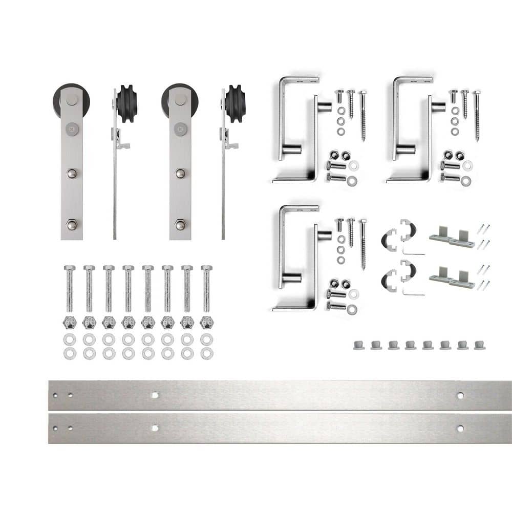 4 ft./48 in. Brushed Nickel Double Track Bypass U-Shape Sliding Barn Door Hardware Kit - Straight Design Roller price history on PriceWatchPro