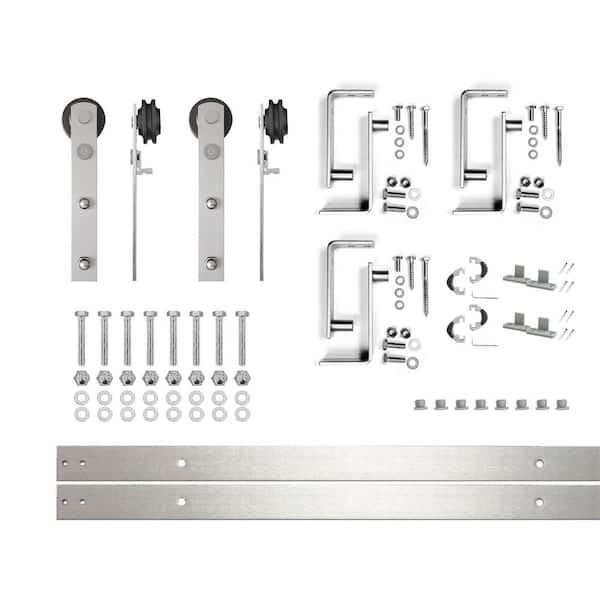 HOMACER 4 ft./48 in. Brushed Nickel Double Track Bypass U-Shape Sliding Barn Door Hardware Kit - Straight Design Roller