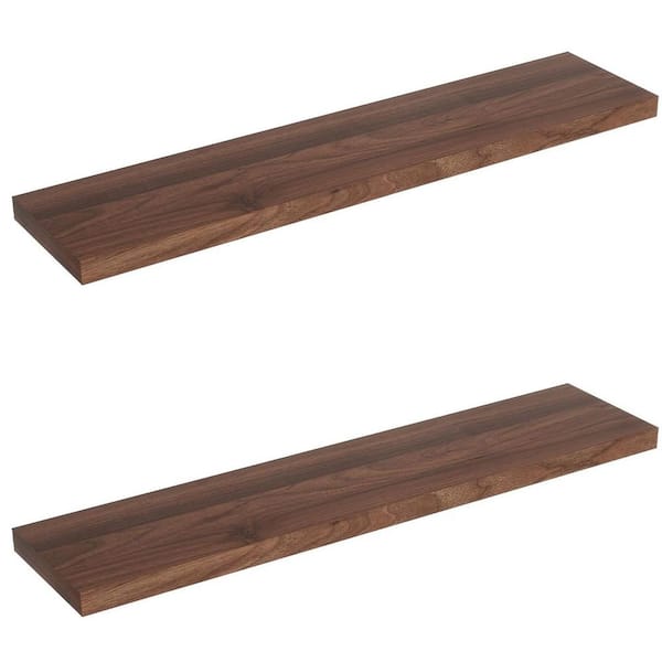 Unbranded 48 in. W x 9.3 in. D Walnut Floating Shelves Invisible Bracket Decorative Wall Shelf Set of 2