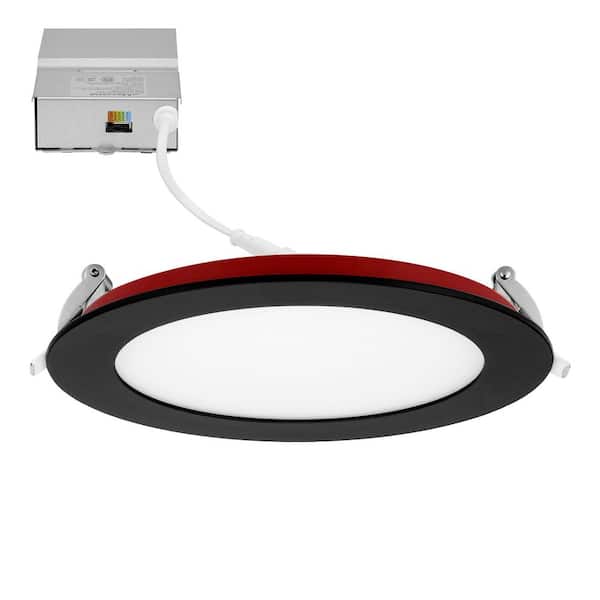 6 in. 2-Hour Fire Rated Slim Recessed LED Downlight, Black Trim, Canless IC Rated, 1000 Lumens, 5 CCT 2700K-5000K