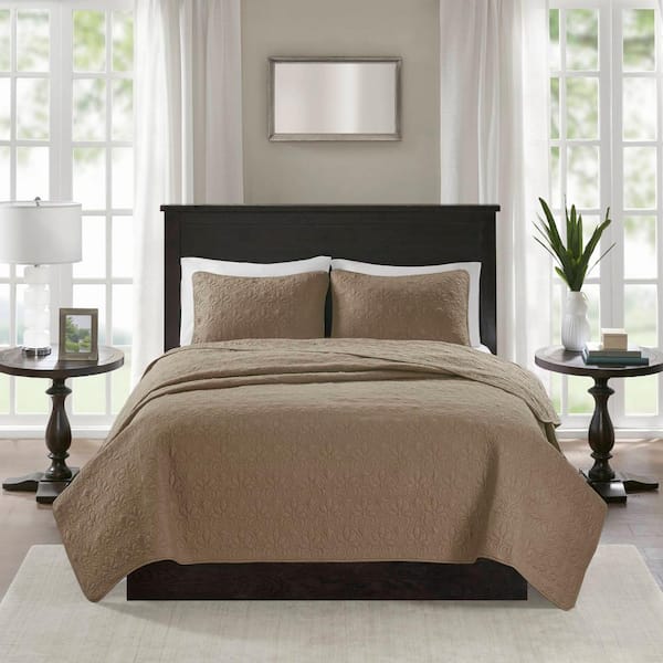 Madison Park Mansfield 3-Piece Khaki Full/Queen Coverlet Set