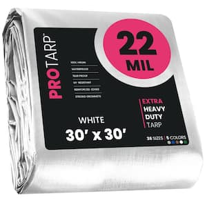 30 ft. x 30 ft. White 22 Mil Heavy Duty Polyethylene Tarp, Waterproof, UV Resistant, Rip and Tear Proof