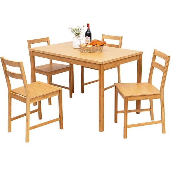 Costway 5-Piece Rectangle Wood Top Natural Dining Set Dinette Set w/1 Rectangular Table & 4 Chairs