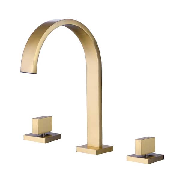 IHOMEadore 8 in. Widespread Double Handles Bathroom Faucet in Brushed Gold