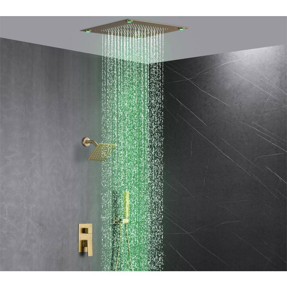 Luxury Single Handle 2-Spray Shower Faucet 1.8 GPM with 16 in. LED Rainfall and Pressure Balance Valve in Brushed Gold price history on PriceWatchPro