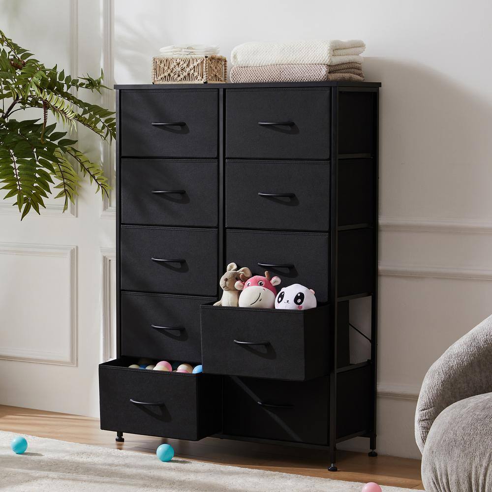 FIRNEWST Black 31.4 in. W 10Drawer Dresser with Fabric Bins and Steel