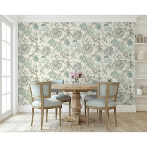 Summer Sky and French Blue Bernadette Jacobean Paper Unpasted Nonwoven Wallpaper Roll 60.75 sq. ft.