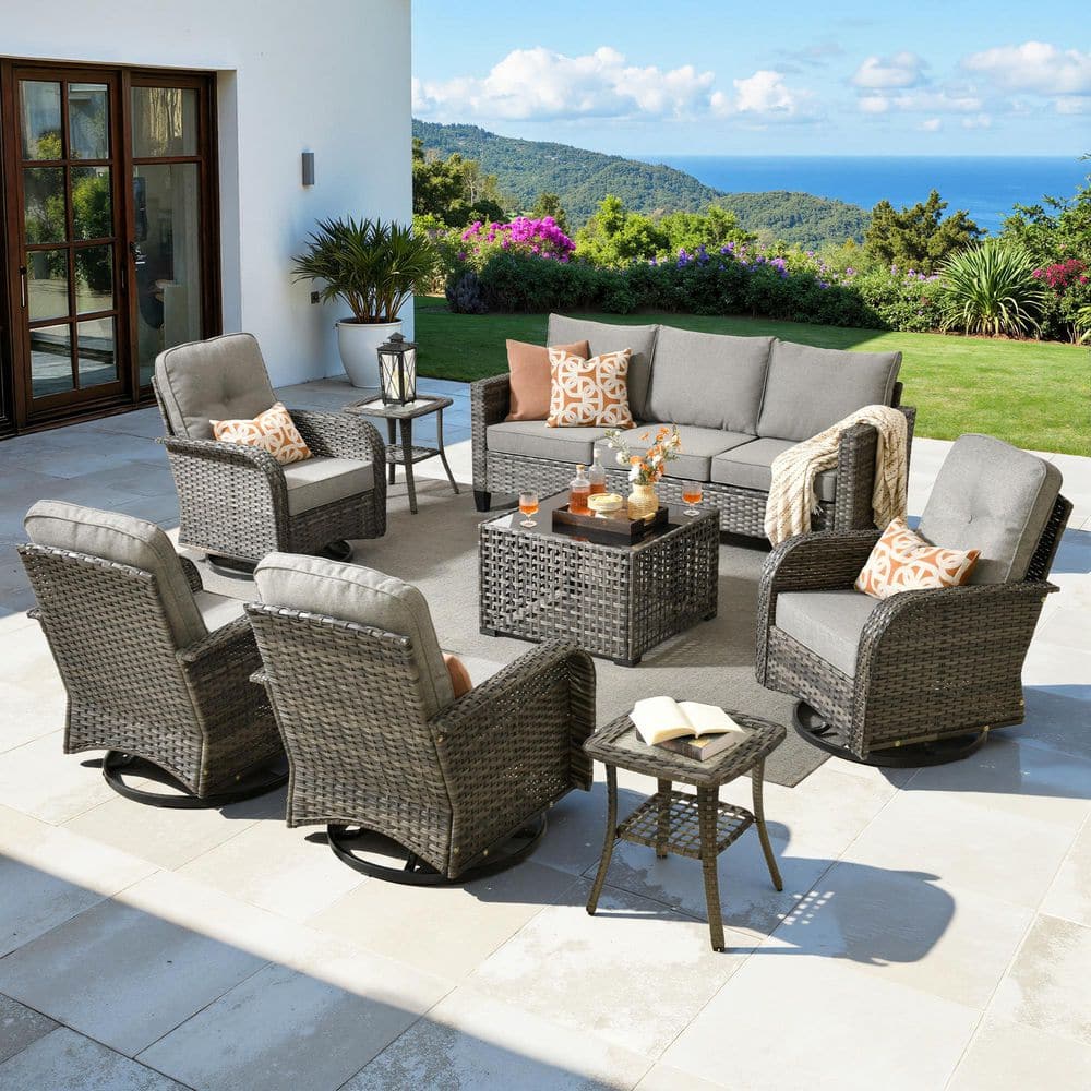 Venia 8-Piece Outdoor Wicker Patio Conversation Set with Rocking Chairs and Dark Gray Cushion price history on PriceWatchPro