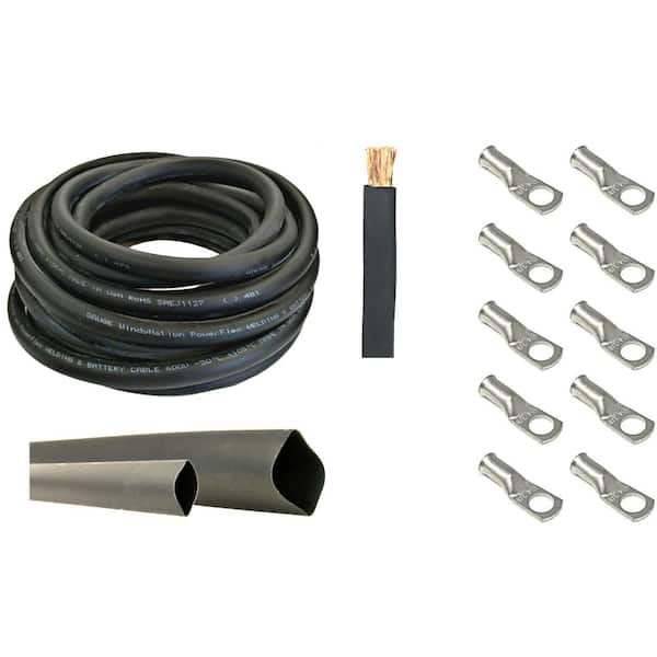 WindyNation 4-Gauge 10 ft. Black Welding Cable Kit Includes 10-Pieces of Cable Lugs and 3 ft. Heat Shrink Tubing
