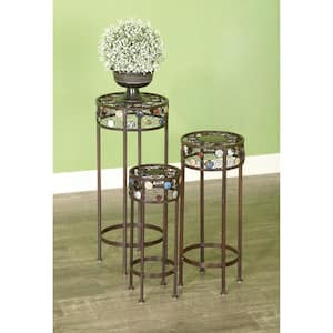 27 in. and 24 in. and 20 in. Round Indoor or Outdoor Matte Black Iron Finish Traditional Design Plant Stand (3-Pack)