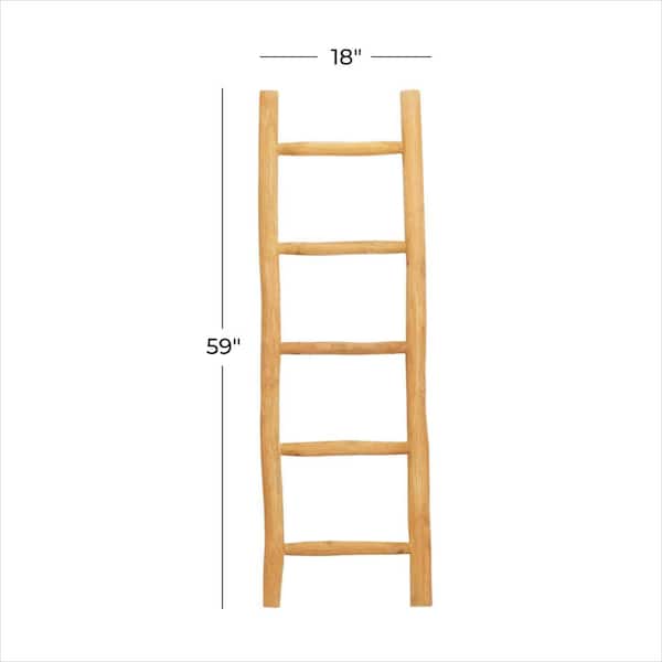 59 in. Brown Handmade Teak Wood Live Edge 5 Rung Ladder