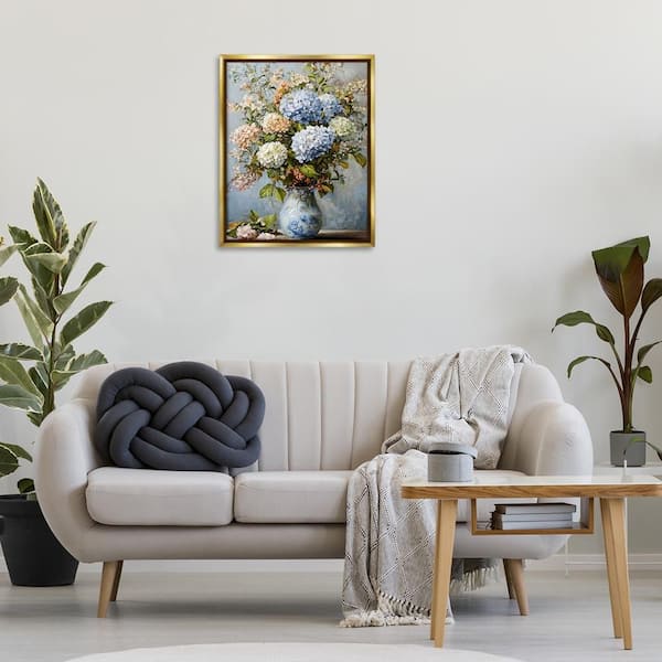 Classic Hydrangeas and Leaves by Franklyn Gregory Gold Floater Frame Nature Graphic Art Print 31 in. x 25 in.