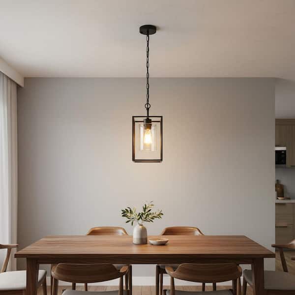 1-Light Black Kitchen Island Pendant Lighting with Glass Shade, Hanging Lighting for Living Room, Restaurant, Hallway