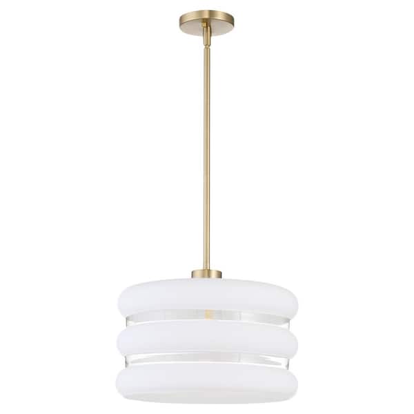 GILLIS 16 in. 1-Light 100-Watt Pendant Light with Clear Frosted Glass Aged Brass