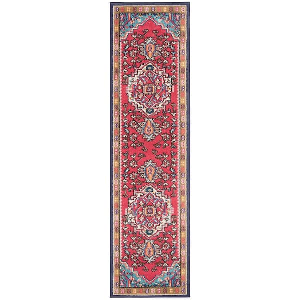 SAFAVIEH Monaco Red/Turquoise 2 ft. x 10 ft. Border Runner Rug