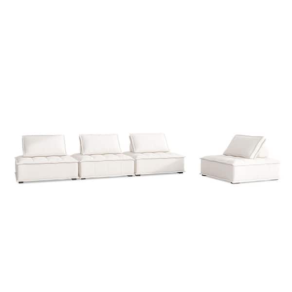Arwen 168 in. 4-Pieces Linen Sectional Sofa in White Beige Rectangle Modular Pillow-Back
