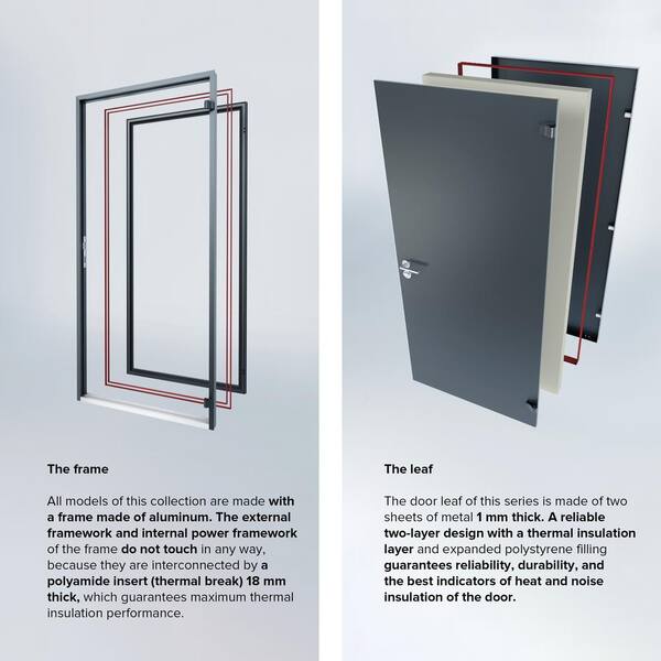 VDOMDOORS 36 in. x 80 in. Left-Hand/Inswing Tinted Glass Gray