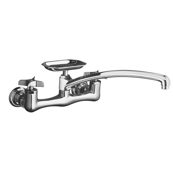 KOHLER Clearwater 8 in. Wall-Mount 2-Handle Low-Arc Supply Bathroom Faucet in Polished Chrome