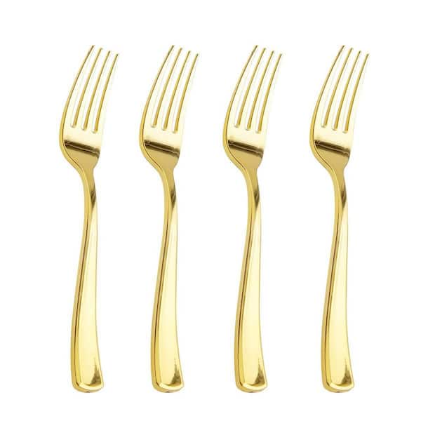 200-Piece Formal Plastic Kitchen Fork Set, 7.4 Inch Heavy Duty Forks, Gold Silverware Perfect For Parties and New Year