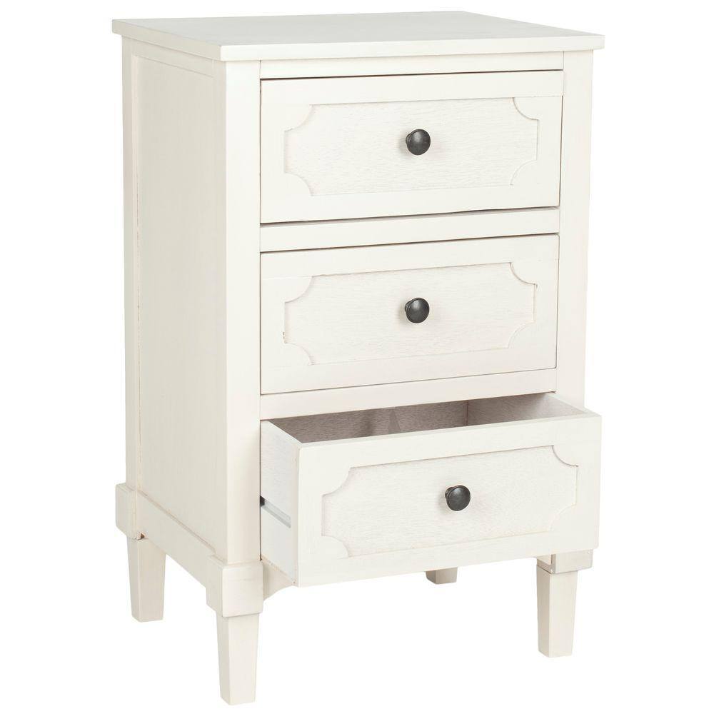 Rosaleen White Transitional 3-Drawer Pine Wood Side Chest