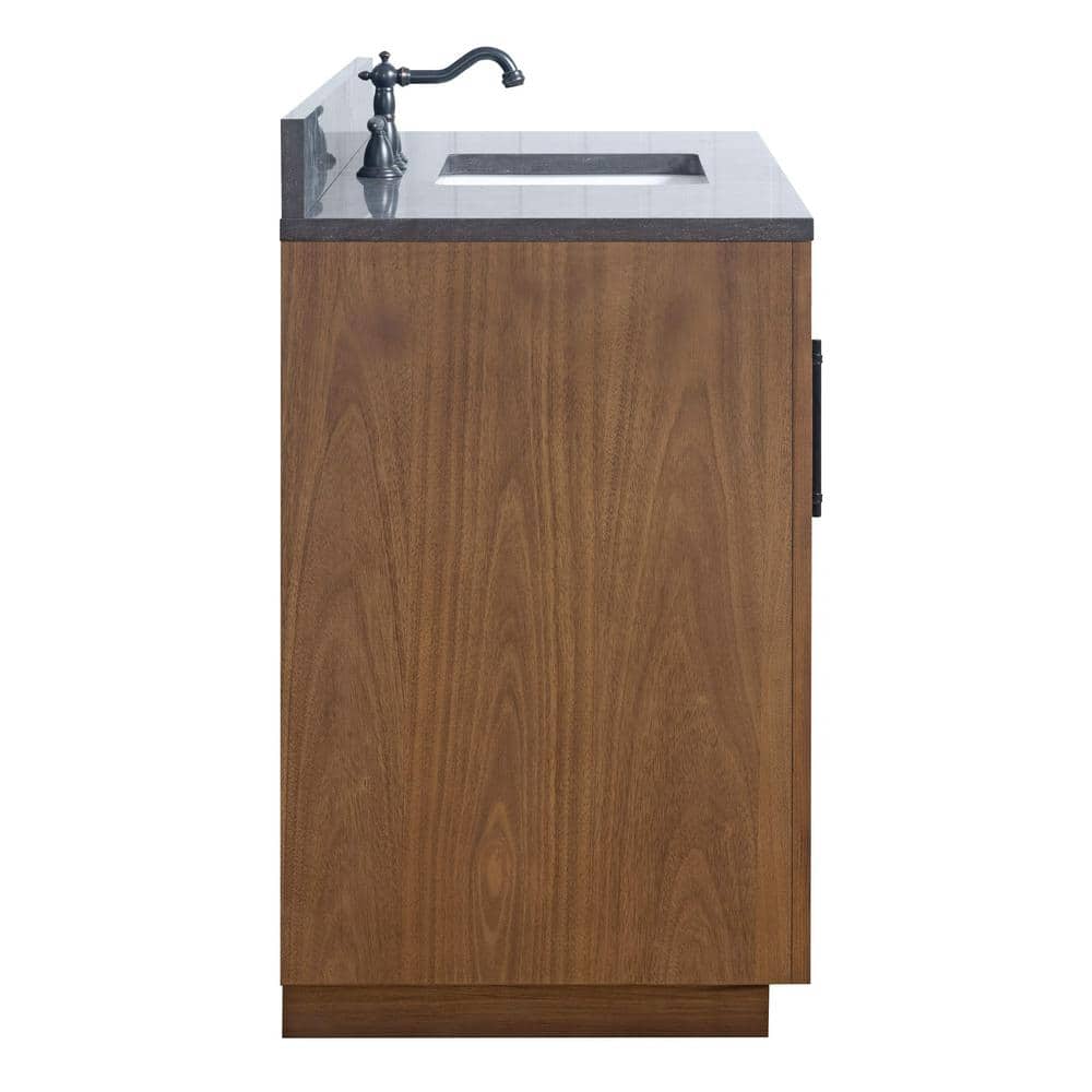 48" Tan Poplar Wood Bathroom Vanity with Black Limestone Top