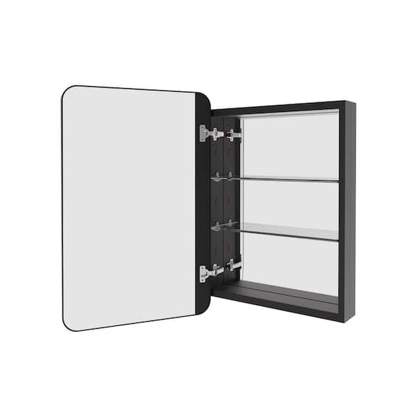 Nebris 20 in. W x 26 in. H Matte Black Rectangular Aluminum Framed Medicine Cabinet with Mirror