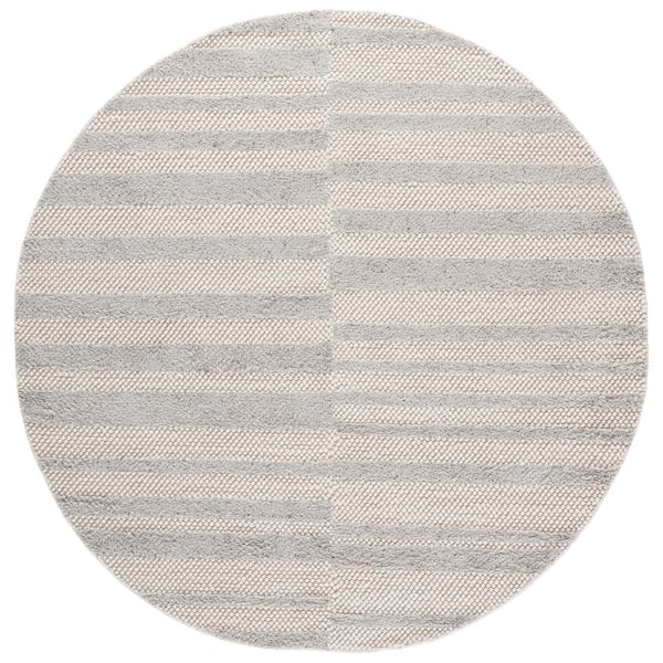 Natura 6 ft. x 6 ft. Round Light Gray/Ivory Striped Solid Area Rug
