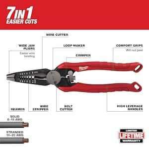 9 in. 7-in-1 High Leverage Combination Wire Stripper/Cutter Pliers