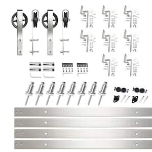 10 ft./120 in. Brushed Nickel Double Track Bypass Z-Shape Sliding Barn Door Hardware Kit - Spoke Wheel Design Roller