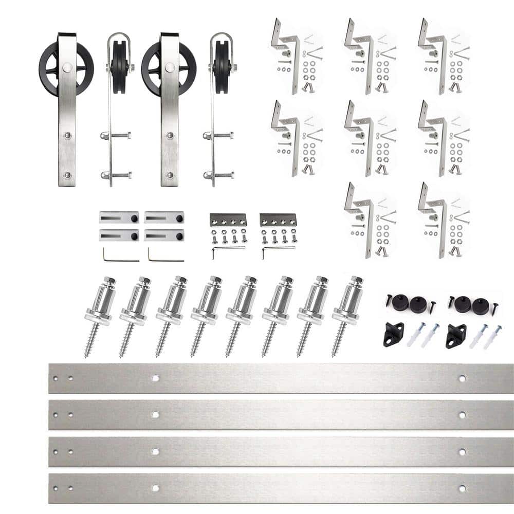 11 ft./132 in. Brushed Nickel Double Track Bypass Z-Shape Sliding Barn Door Hardware Kit - Spoke Wheel Design Roller price history on PriceWatchPro