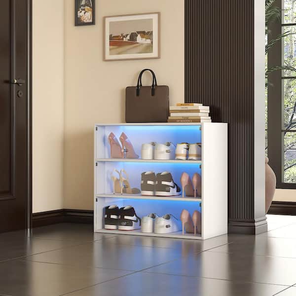 28.35 in. H x 31.3 in. W White Wood Shoe Storage Cabinet with RGB Led Light, Shoe Box