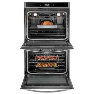 30 in. Smart Double Electric Wall Oven with Air Fry, When Connected in Black on Stainless Steel